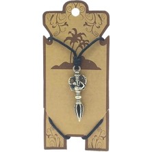 Unisex Koton Ip Askılı ve Gümüş Antik Kaplamalı Tribal Kolye