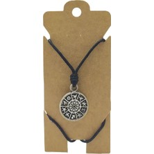 Unisex Koton Ip Askılı ve Gümüş Antik Kaplamalı Tribal Kolye