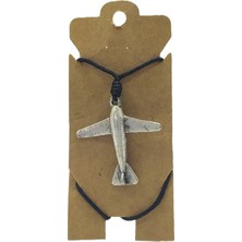 Unisex Koton Ip Askılı ve Gümüş Antik Kaplamalı Tribal Kolye
