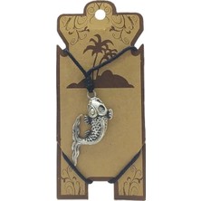Unisex Koton Ip Askılı ve Gümüş Antik Kaplamalı Tribal Kolye