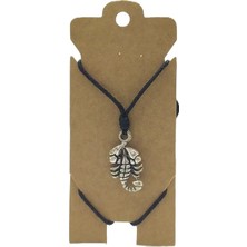Unisex Koton Ip Askılı ve Gümüş Antik Kaplamalı Tribal Kolye