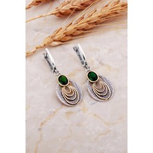 Sümer Telkari Kök Zümrüt Taşlı Halkalı Çekiç Dövme Elişi Gümüş Küpe 7234