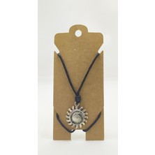 Unisex Koton Ip Askılı ve Gümüş Antik Kaplamalı Tribal Kolye