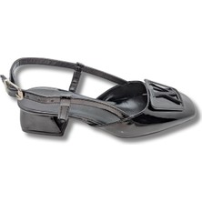 Çiğdem Kundura Distinction - Şık ve Rahat Kadın Arkası Açık Topuklu Babet  - Distinction - Siyah-Rugan - 38