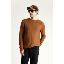 Bisiklet Yaka Slim Fit Dar Kesim Desenli Pamuklu Triko Kazak