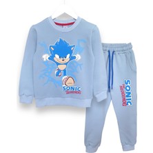Erkek Çocuk Sonic Desenli Bisiklet Yaka Uzun Kollu Şardonlu Sweatshirt Takım