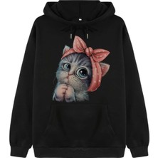 Mercoledi  Sevimli Kedi Baskılı Oversize Sweatshirt