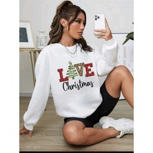 Mercoledi Yeni Yıl Temalı Bisiklet Yaka Beyaz Ünisex Oversize Sweatshirt