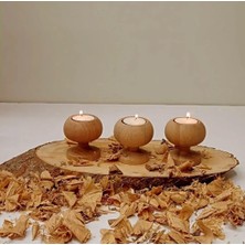 Atölye Arif Collection Ahşap Mumluk 3'lü Takım Kadeh Mumluk Dekoratif Ahşap Mumluk