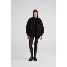 Oversize Çıkarılabilir Gül Detaylı Astarlı Alexa Bomber Ceket Siyah