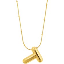 Bete Jelewery Çelik Balon Harf Kolye Gold-T Harfi