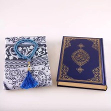 Seccade + Tesbih + Kuran Hediye Seti (Orta Boy, Lacivert, Ekonomik Cilt)