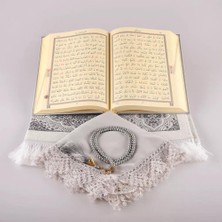 Şal + Seccade + Tesbih + Kuran Hediye Seti (Orta Boy, Ekonomik Cilt, Gri)