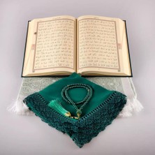 Şal + Seccade + Tesbih + Kuran Hediye Seti (Orta Boy, Ekonomik Cilt, Yeşil)