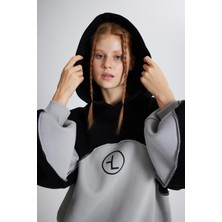 Holly Lolly Şardonlu 3 Iplik Kumaş Oversize Kapişonlu Revenge Sweatshirt Gri