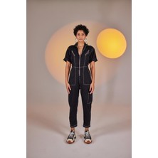 Holly Lolly Fermuar Kapamalı Kısa Kol Noa Tulum Siyah