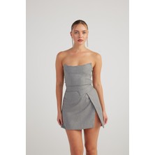 Holly Lolly Simli Çizgili Crop Büstiyer Kadın Gri Renk Şık Tasarım XS Beden