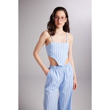 Holly Lolly Askılı Çizgili Harmony Poplin Büstiyer Mavi