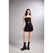 Holly Lolly Pilili Mini Devon Şort Etek Siyah