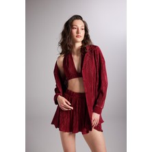 Holly Lolly Düğme Kapamalı Comfy Oversize Gömlek Bordo