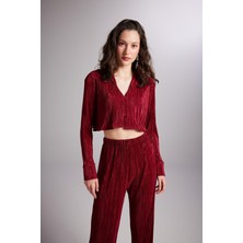 Holly Lolly Crop Model Düğme Kapamalı Comfy Crop Gömlek Bordo