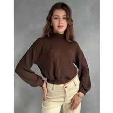 Defile Giyim Balıkçı Yaka Dokulu Crop Bluz