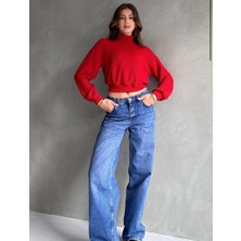 Defile Giyim Balıkçı Yaka Dokulu Crop Bluz