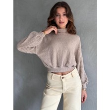 Defile Giyim Balıkçı Yaka Dokulu Crop Bluz