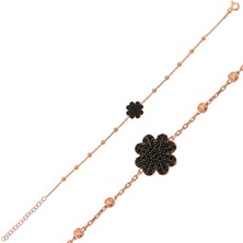 HS Demirci 925 Ayar Gümüş Rose Kalpli Yonca Bileklik