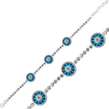 HS Demirci 925 Ayar  Gümüş Camgöz Üçlü Suyolu Nazar Bileklik