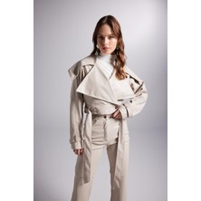 Holly Lolly Crop Model Astarlı Kemerli Neeko Deri Ceket Bej