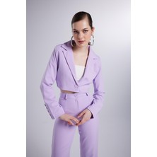 Holly Lolly Vatkalı Atlas Kumaş Crop Model Panky Ceket Lila