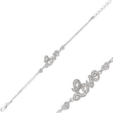 HS Demirci 925 Ayar Gümüş Kalpli Love Yazılı Bileklik