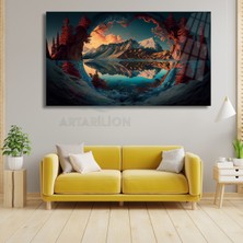 Artarilion Dağ ve Göl Manzarası Kırılmaz Cam Dijital Baskı Tablo Duvar Dekoru Şık Tasarım Tablo Modeli