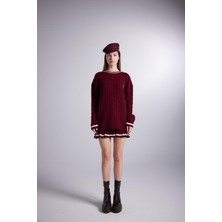 Holly Lolly Logolu Örgü Desenli Oversize Triko Harold Kazak Bordo