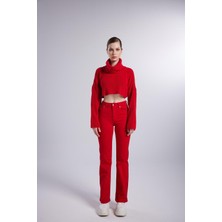 Holly Lolly Kadın Kırmızı Yüksek Bel Fermuarlı Wide Leg Alert Jean
