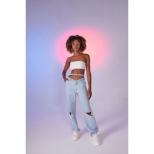 Holly Lolly Yüksek Bel Yırtık ve Kemer Detaylı Viento Jean