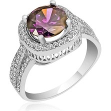 Gümüş Mor Yuvarlak Bayan Yüzük