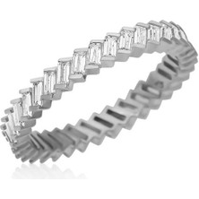 Gümüş Baget Taşlı Rodyum Tamtur Kadın Yüzük