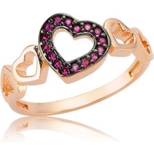 Gumush Gümüş Rose Pembe Kalpli Bayan Yüzük