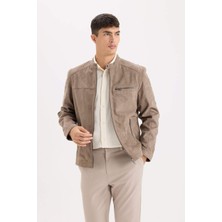 DeFacto Slim Fit Dik Yaka Fermuarlı Süet Görünümlü Mevsimlik Mont D5977AX25SP