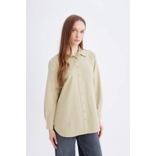 DeFacto Relax Fit Basic Düz Poplin Uzun Kollu Gömlek Tunik D7341AX25SP