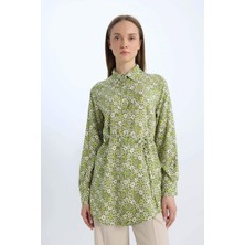 DeFacto Regular Fit Desenli Kuşaklı Uzun Kollu Tesettür Gömlek Tunik E1758AX25SP