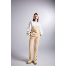 Holly Lolly Şardonlu 3 Iplik Kumaş Çıtçıt Kapamalı Lastikli Düz Kesim Nola Eşofman Altı Bej