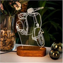 Scooter Motosiklet 3D LED Masa Lambası - USB Bağlantılı Sarı Işık