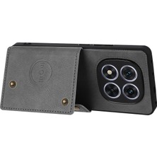 4U Sky Xiaomi Redmi Note 14 Pro+ 5G Kılıf Kart Yuvaları Deri+Tpu Telefon Kapağı-Gri (Yurt Dışından)