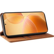 4U Sky Xiaomi 14T Pro Kılıf Için Deri Cilt-Dokunmatik Telefon Kapağı Manyetik Otomatik Emilmiş-Kahverengi (Yurt Dışından)