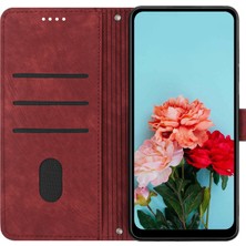 4U Sky Xiaomi Redmi Note 14 Pro 5G-Note 14 Pro+ 5G Kılıf Baskılı Çizgiler Deri Telefon Kapağı Katlanır Stand-Kırmızı (Yurt Dışından)