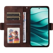 4U Sky Xiaomi Redmi Için Note 14 Pro+ 5G-Note 14 Pro 5G Kılıf Pu Deri Telefon Kapağı Eşkenar Dörtgen Yıldızlı Baskılı-Kahverengi (Yurt Dışından)