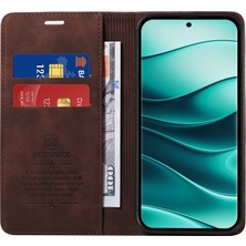 4U Sky Xiaomi Redmi Note 14 Pro+ 5G-Note 14 Pro 5G Cüzdan Kılıf Deri Telefon Kılıfı Stand-Kahverengi Için (Yurt Dışından)